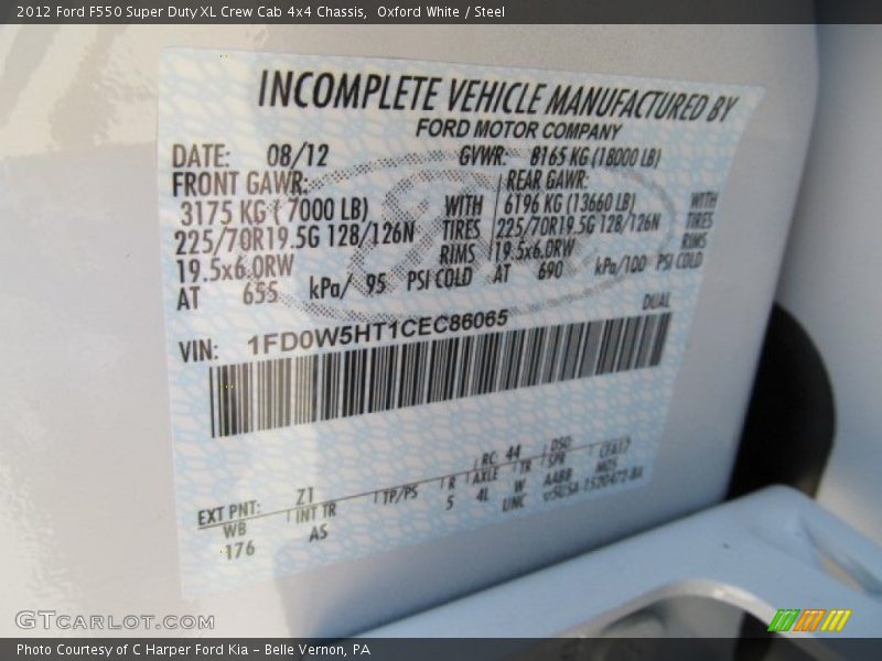 2012 F550 Super Duty XL Crew Cab 4x4 Chassis Oxford White Color Code Z1