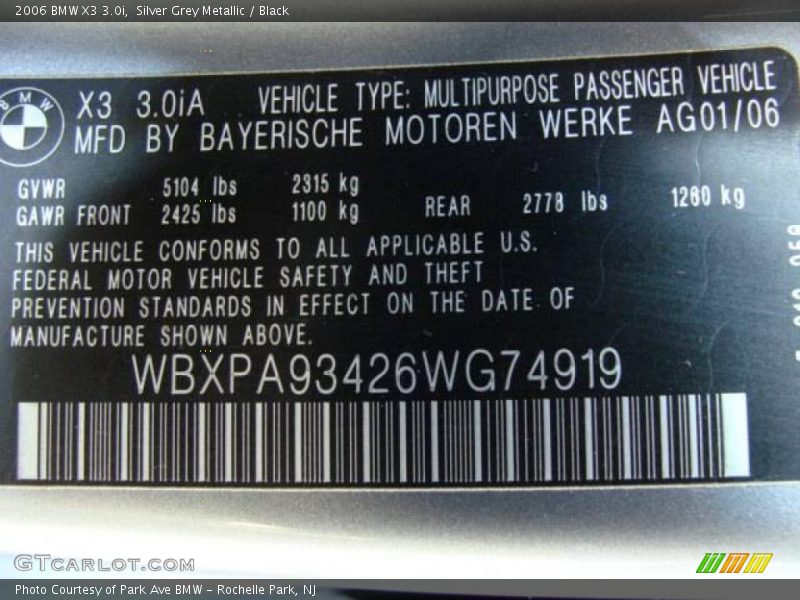Silver Grey Metallic / Black 2006 BMW X3 3.0i