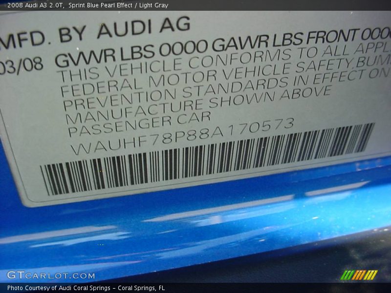 Sprint Blue Pearl Effect / Light Gray 2008 Audi A3 2.0T