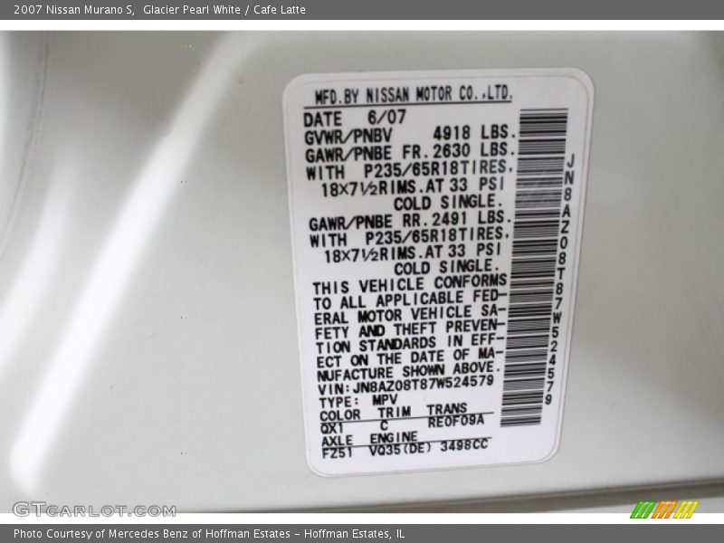 Glacier Pearl White / Cafe Latte 2007 Nissan Murano S