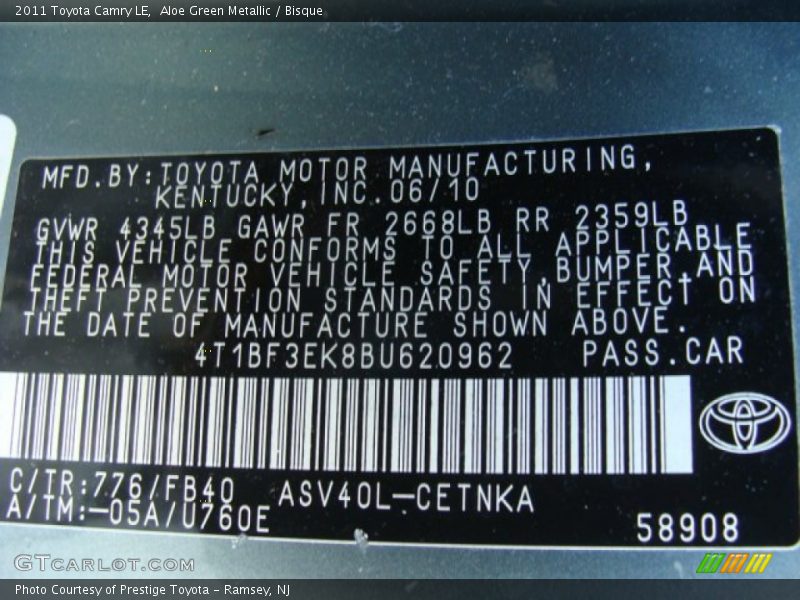 Aloe Green Metallic / Bisque 2011 Toyota Camry LE