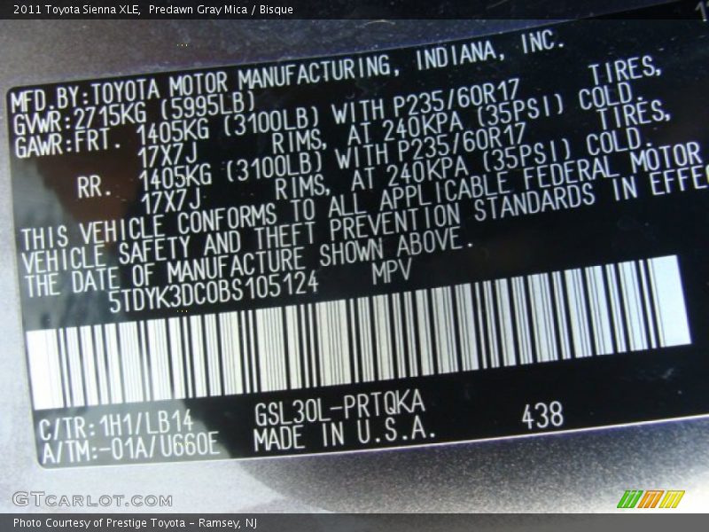 Predawn Gray Mica / Bisque 2011 Toyota Sienna XLE