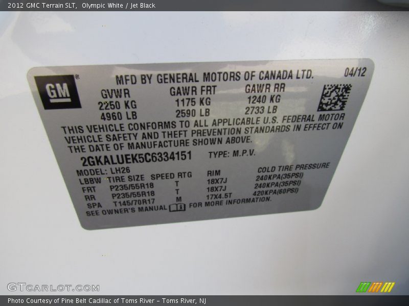 Olympic White / Jet Black 2012 GMC Terrain SLT