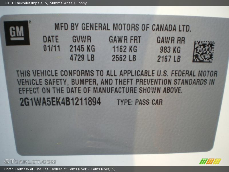 Summit White / Ebony 2011 Chevrolet Impala LS