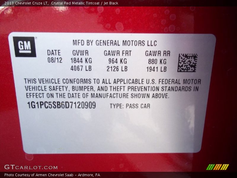 Crystal Red Metallic Tintcoat / Jet Black 2013 Chevrolet Cruze LT