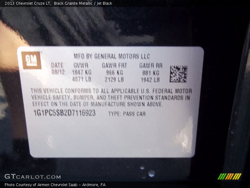 Black Granite Metallic / Jet Black 2013 Chevrolet Cruze LT
