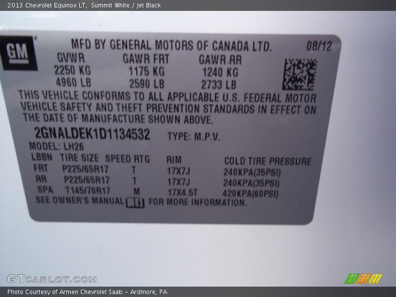 Summit White / Jet Black 2013 Chevrolet Equinox LT