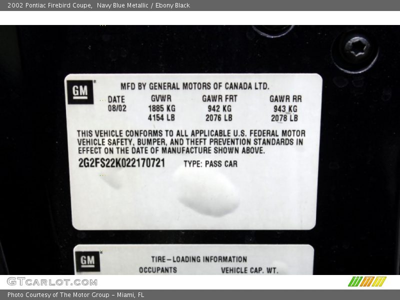 Navy Blue Metallic / Ebony Black 2002 Pontiac Firebird Coupe