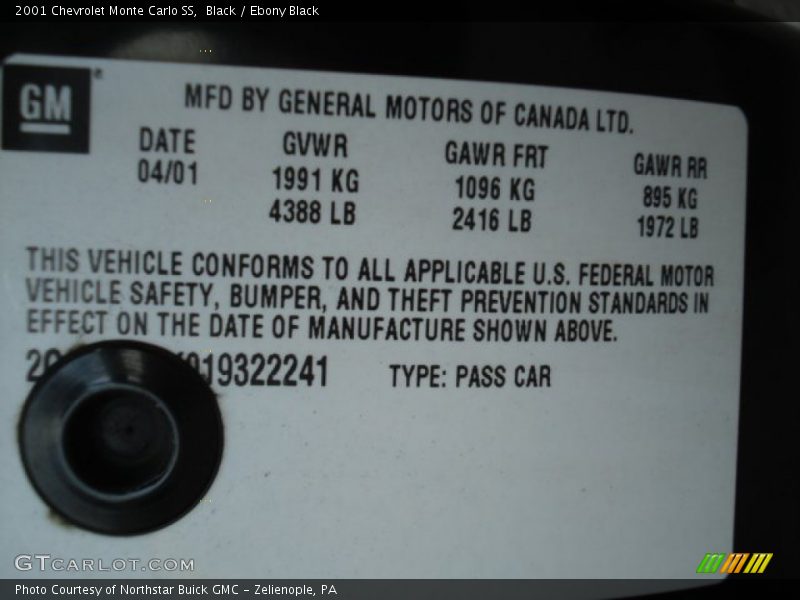 Black / Ebony Black 2001 Chevrolet Monte Carlo SS