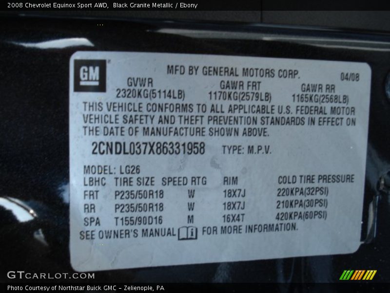 Black Granite Metallic / Ebony 2008 Chevrolet Equinox Sport AWD