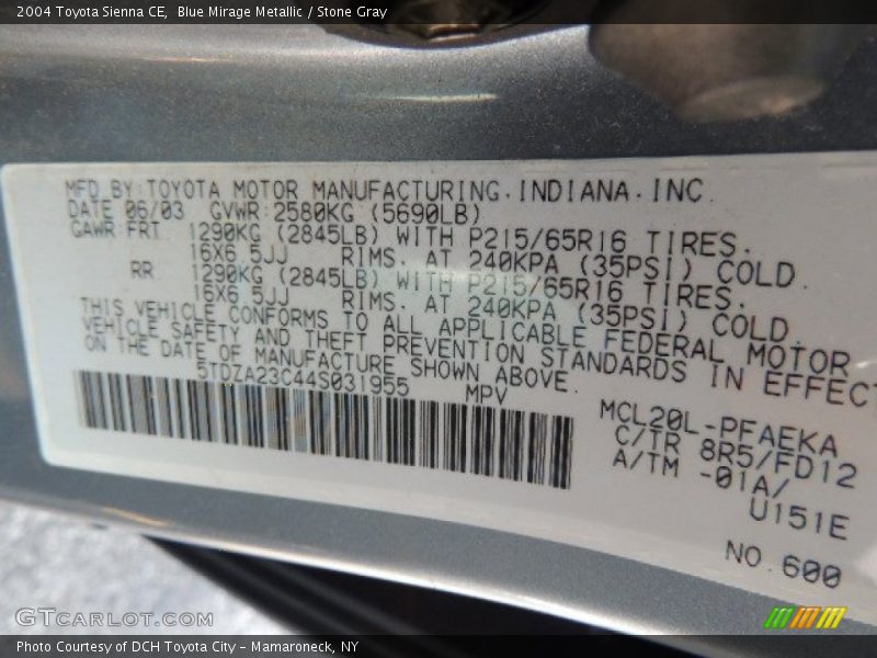 Blue Mirage Metallic / Stone Gray 2004 Toyota Sienna CE