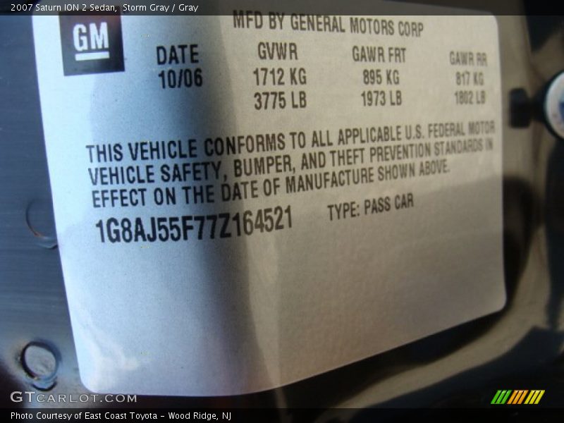 Storm Gray / Gray 2007 Saturn ION 2 Sedan
