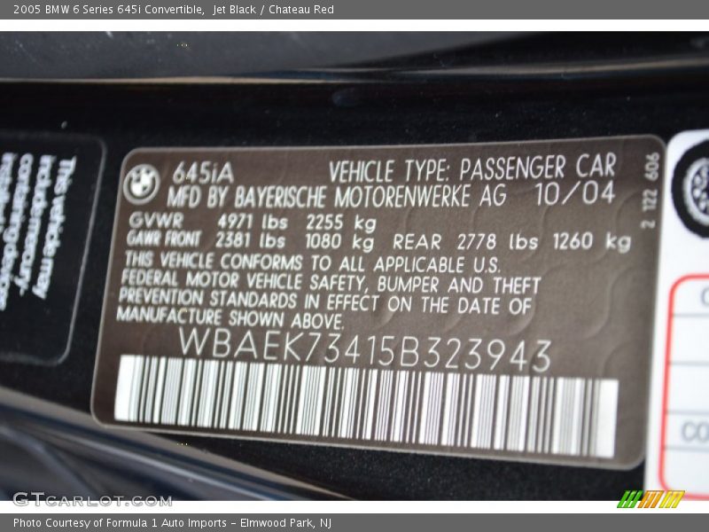 Jet Black / Chateau Red 2005 BMW 6 Series 645i Convertible