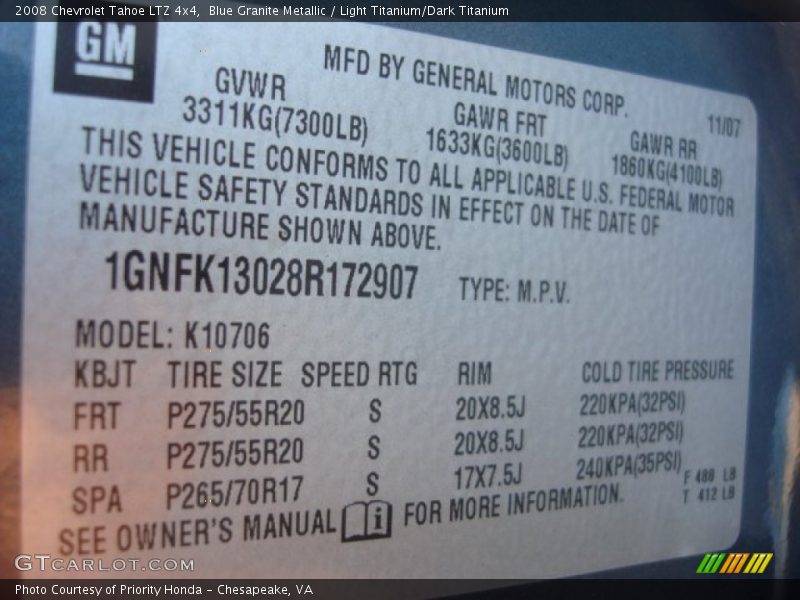 Blue Granite Metallic / Light Titanium/Dark Titanium 2008 Chevrolet Tahoe LTZ 4x4