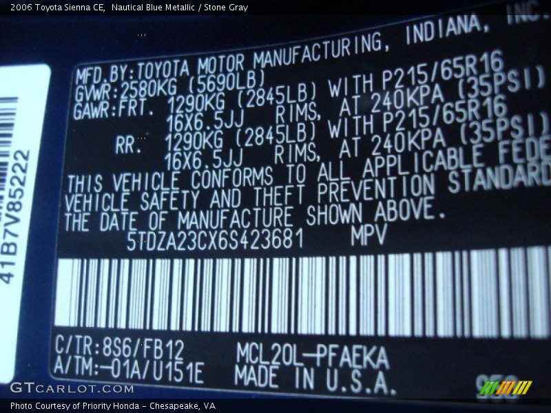 Nautical Blue Metallic / Stone Gray 2006 Toyota Sienna CE