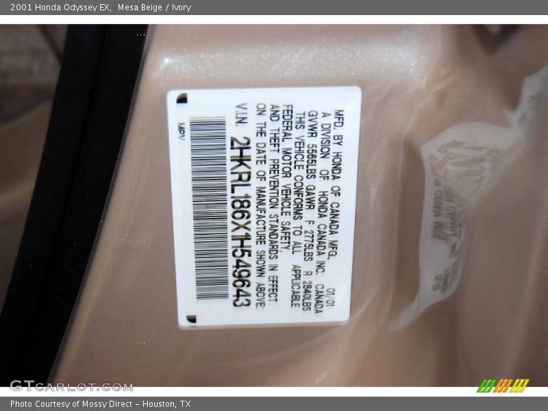 Mesa Beige / Ivory 2001 Honda Odyssey EX