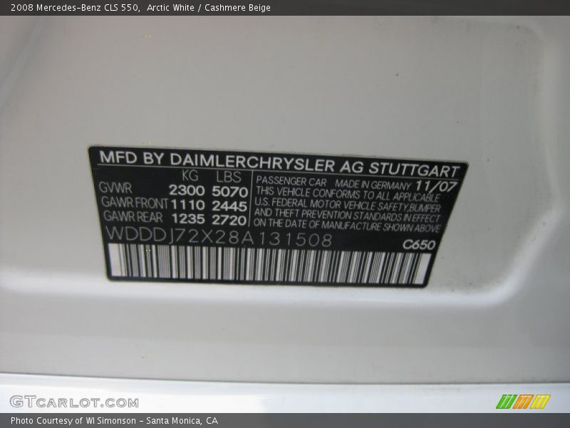 Arctic White / Cashmere Beige 2008 Mercedes-Benz CLS 550