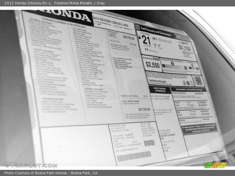  2013 Odyssey EX-L Window Sticker