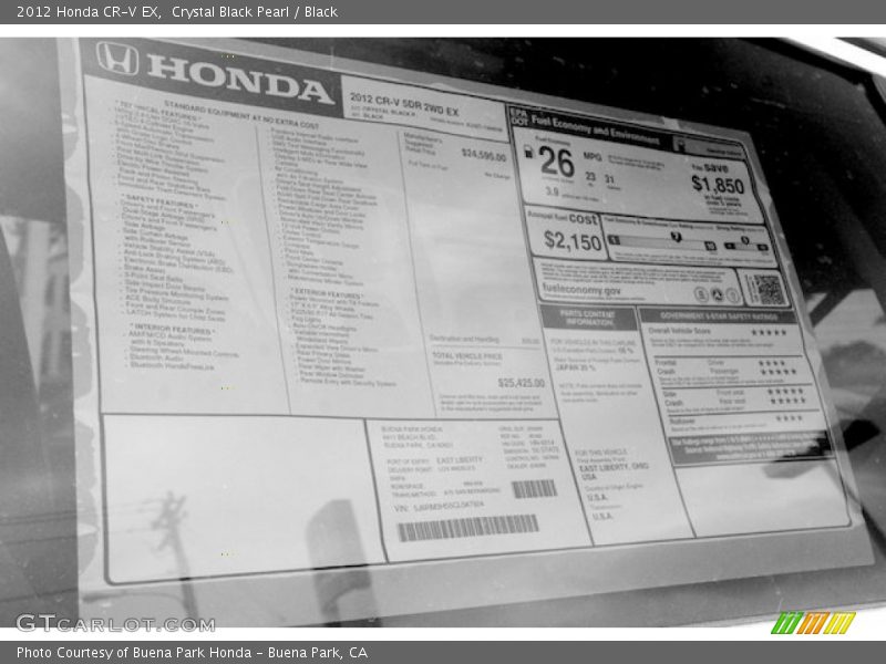 Crystal Black Pearl / Black 2012 Honda CR-V EX