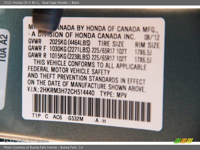 Opal Sage Metallic / Black 2012 Honda CR-V EX-L