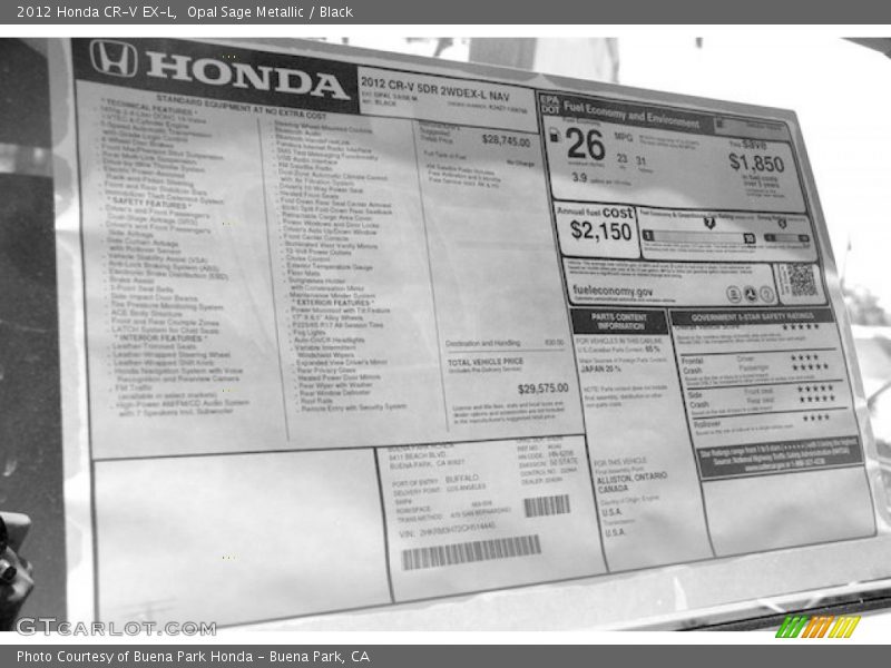 Opal Sage Metallic / Black 2012 Honda CR-V EX-L