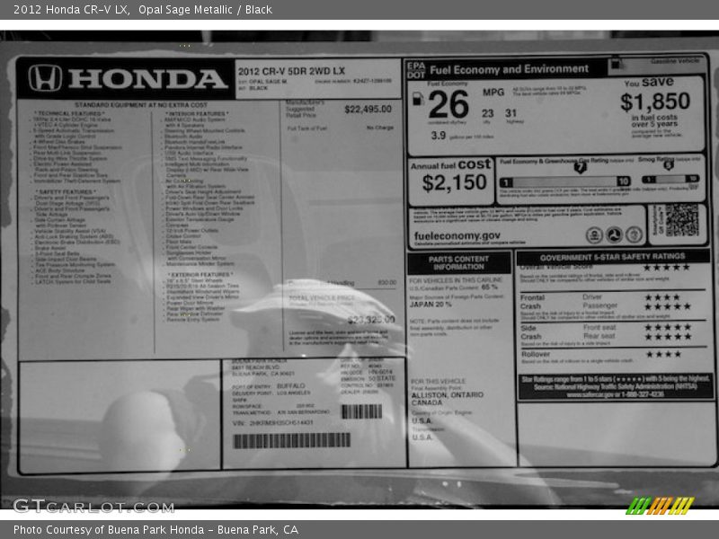 Opal Sage Metallic / Black 2012 Honda CR-V LX