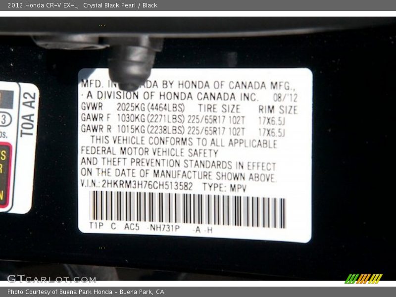 Crystal Black Pearl / Black 2012 Honda CR-V EX-L