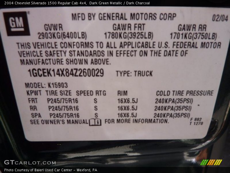 Dark Green Metallic / Dark Charcoal 2004 Chevrolet Silverado 1500 Regular Cab 4x4