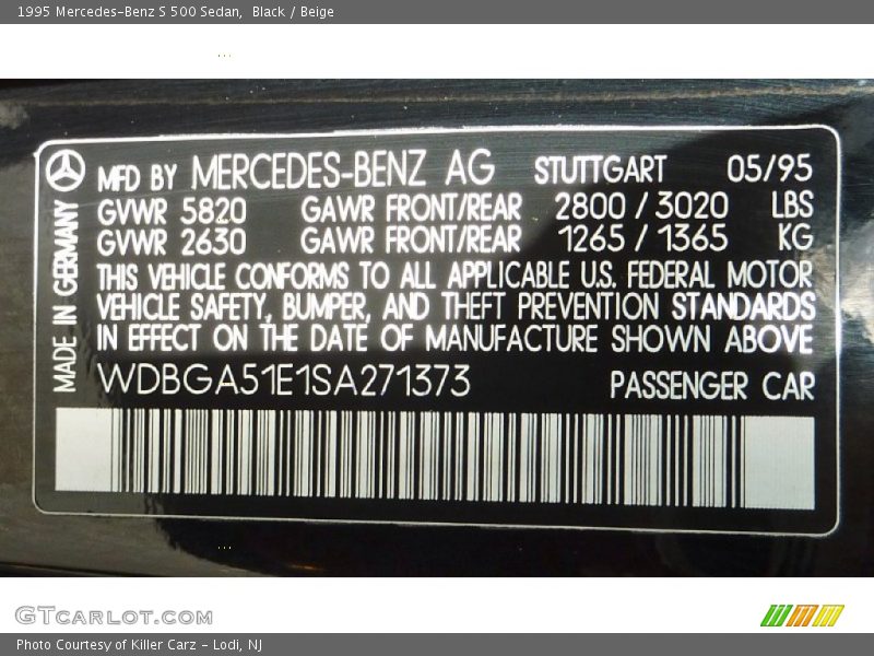 Black / Beige 1995 Mercedes-Benz S 500 Sedan