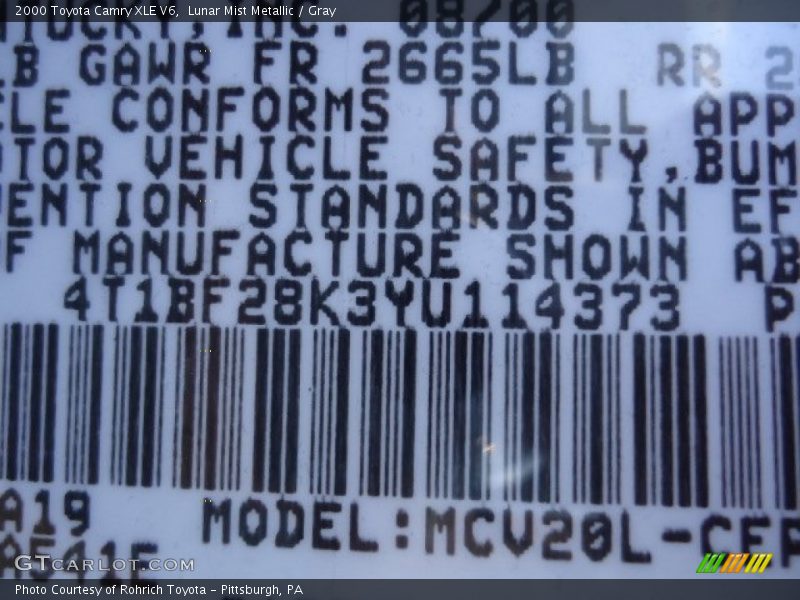 Lunar Mist Metallic / Gray 2000 Toyota Camry XLE V6