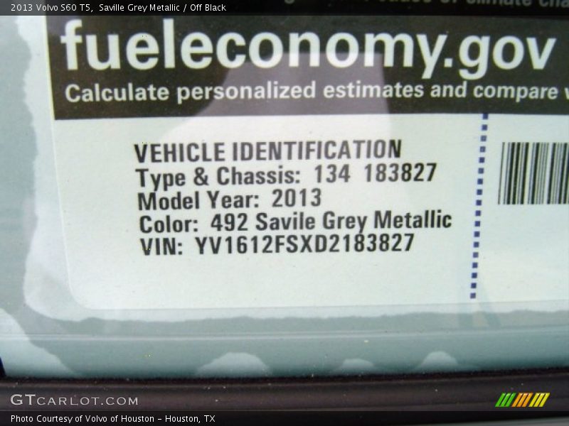 2013 S60 T5 Saville Grey Metallic Color Code 492