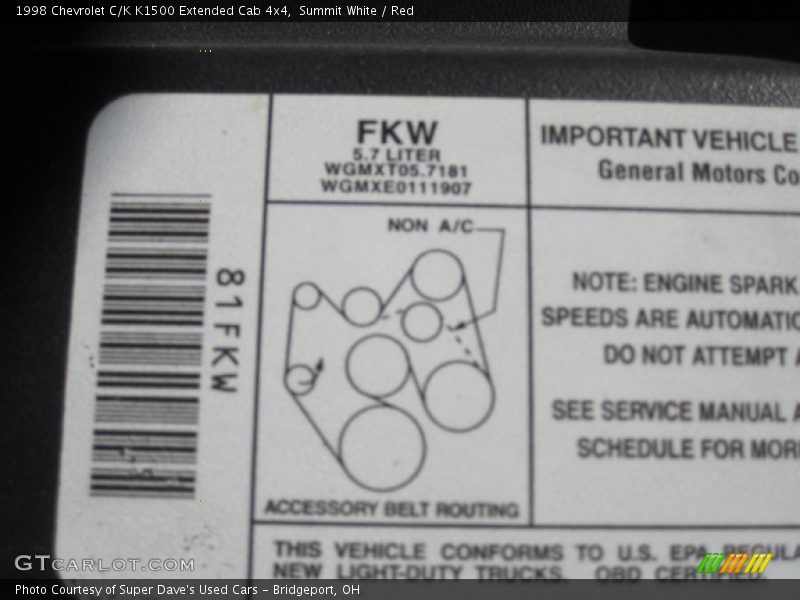 Summit White / Red 1998 Chevrolet C/K K1500 Extended Cab 4x4