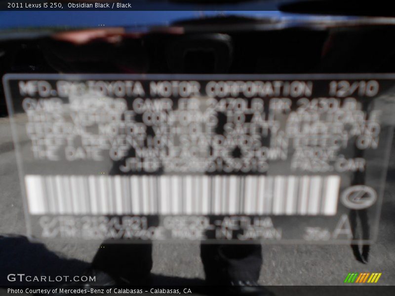 Obsidian Black / Black 2011 Lexus IS 250