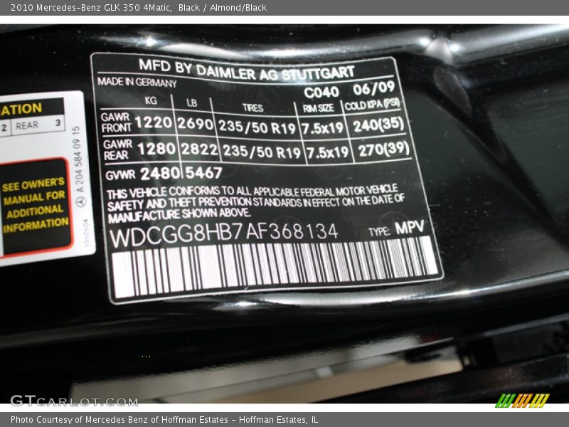 Black / Almond/Black 2010 Mercedes-Benz GLK 350 4Matic