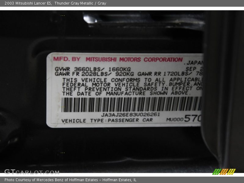 Thunder Gray Metallic / Gray 2003 Mitsubishi Lancer ES