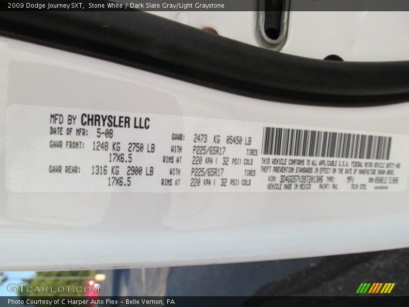Stone White / Dark Slate Gray/Light Graystone 2009 Dodge Journey SXT