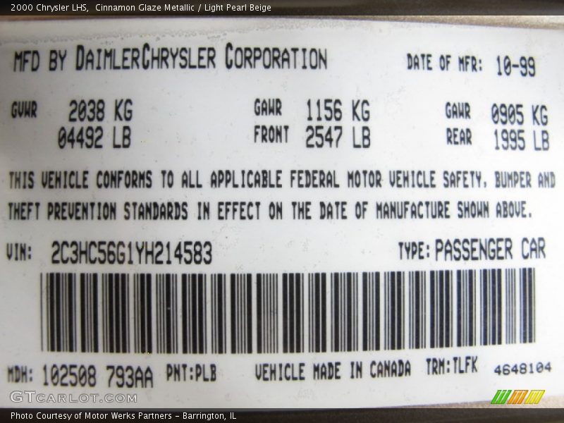 2000 LHS  Cinnamon Glaze Metallic Color Code PLB