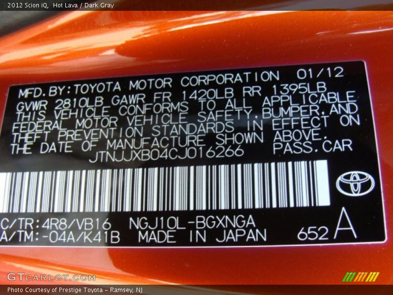 Hot Lava / Dark Gray 2012 Scion iQ