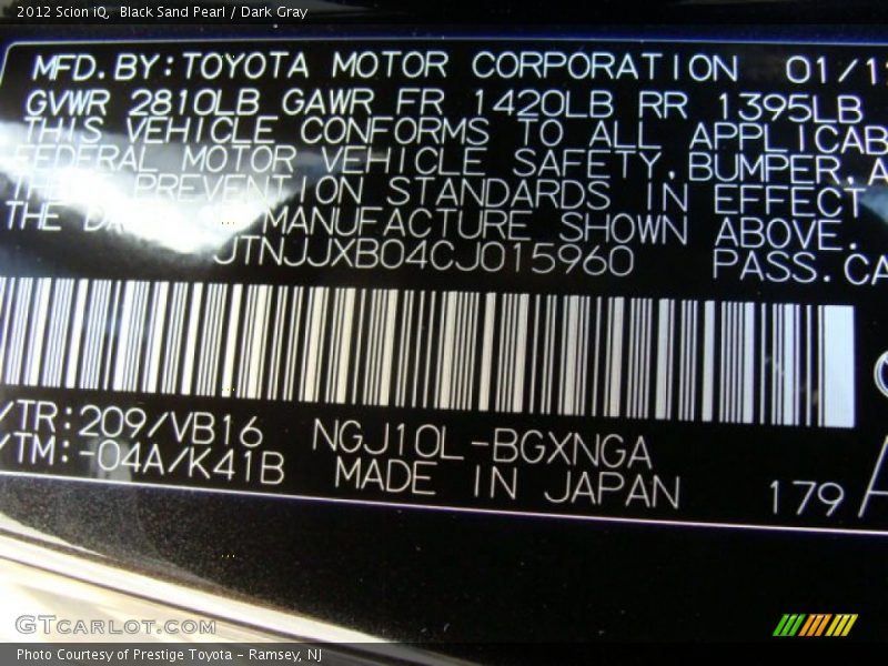 Black Sand Pearl / Dark Gray 2012 Scion iQ