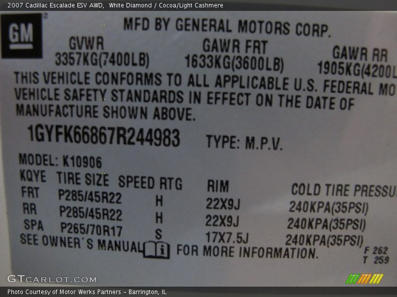 White Diamond / Cocoa/Light Cashmere 2007 Cadillac Escalade ESV AWD