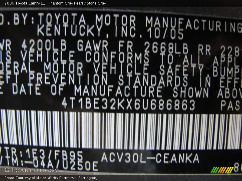 2006 Camry LE Phantom Gray Pearl Color Code 1E3