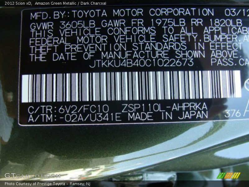 2012 xD  Amazon Green Metallic Color Code 6V2