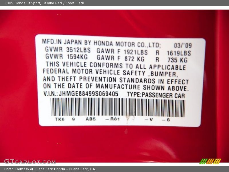 Milano Red / Sport Black 2009 Honda Fit Sport