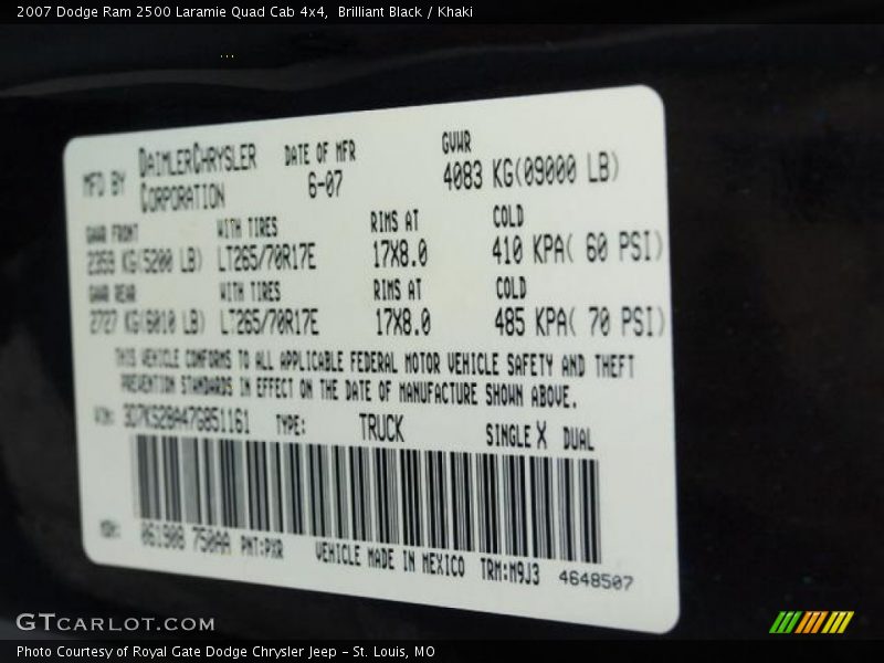Brilliant Black / Khaki 2007 Dodge Ram 2500 Laramie Quad Cab 4x4