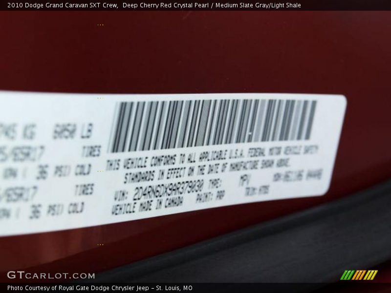 Deep Cherry Red Crystal Pearl / Medium Slate Gray/Light Shale 2010 Dodge Grand Caravan SXT Crew