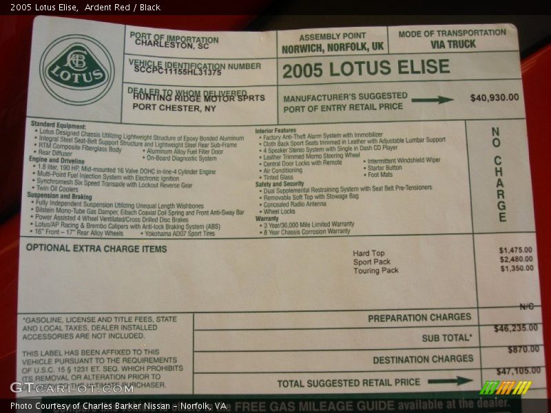  2005 Elise  Window Sticker