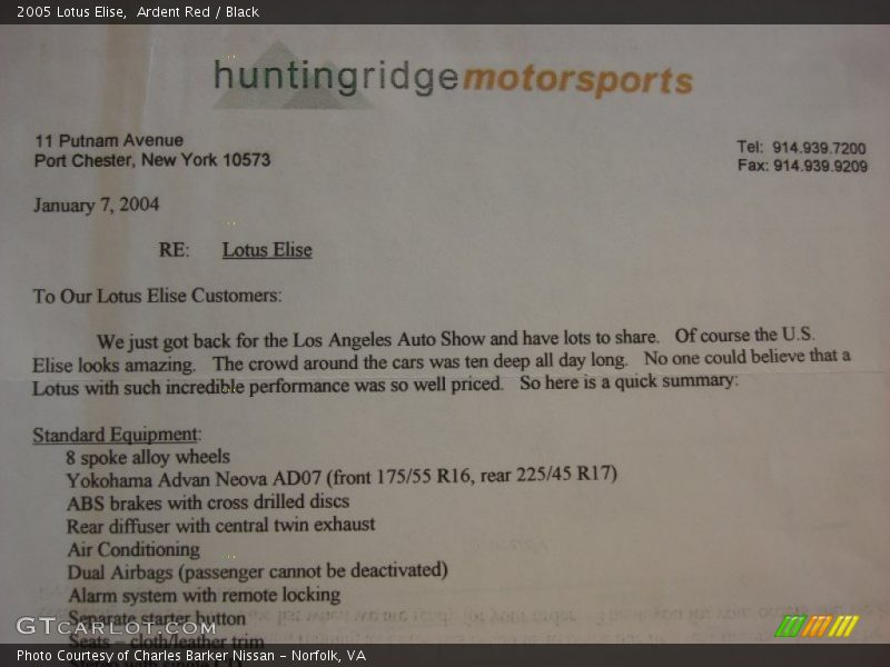 Info Tag of 2005 Elise 