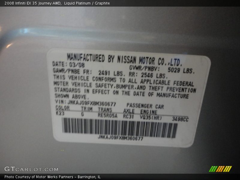 Liquid Platinum / Graphite 2008 Infiniti EX 35 Journey AWD