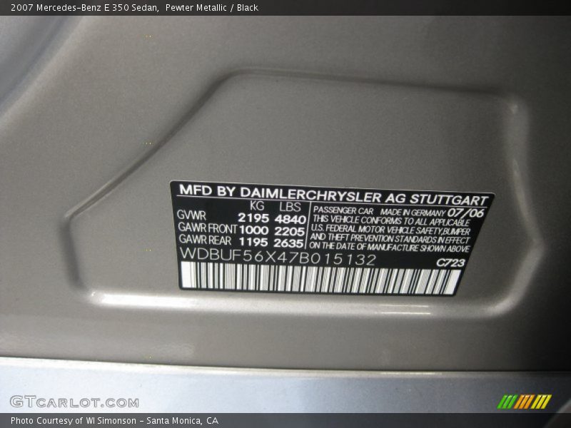 Pewter Metallic / Black 2007 Mercedes-Benz E 350 Sedan