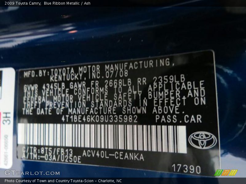 Blue Ribbon Metallic / Ash 2009 Toyota Camry